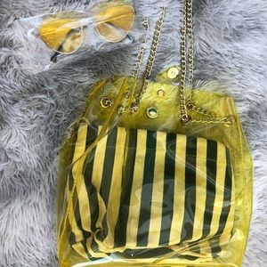 Vintage yellow PVC bag & brand new matching yellow sunglasses from Monarch Tokyo